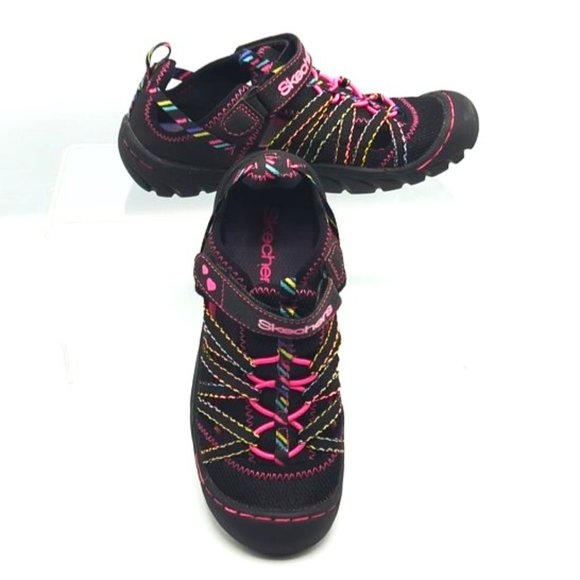 Sketchers Girl Size 1 Sandals Black & Pink - Picture 1 of 8